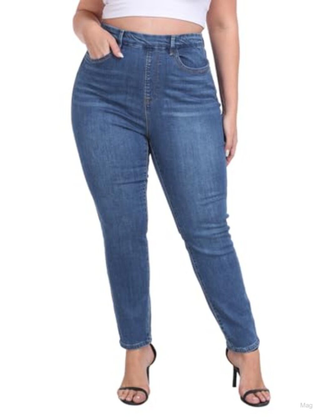 Plus Size Skinny Pull-On Jeggings with Pockets, 5-Pocket Cotton Blend